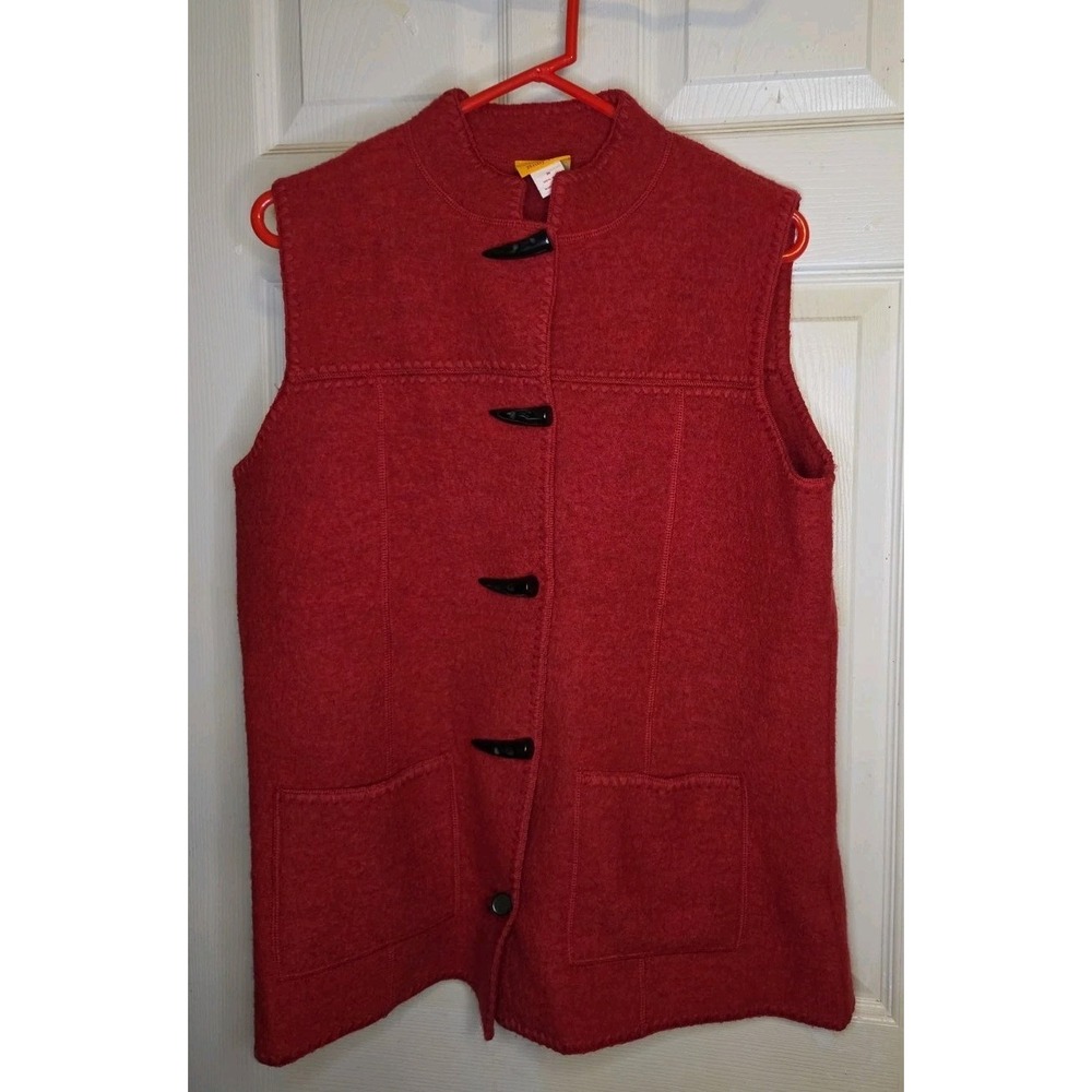 Vintage Ruby Rd 100% Wool Vest Womens M Red Toggle Button Boiled Wool Pockets